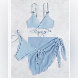 Women's 3 Pieces Wrap Butterfly Bikini Swimsuit with Tie Side Beach Skirt